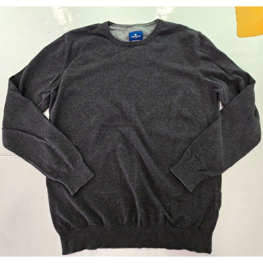 Tom Tailor Men XXL Sweater Gray 100% Cotton Crew Neck Pullover Lightweight